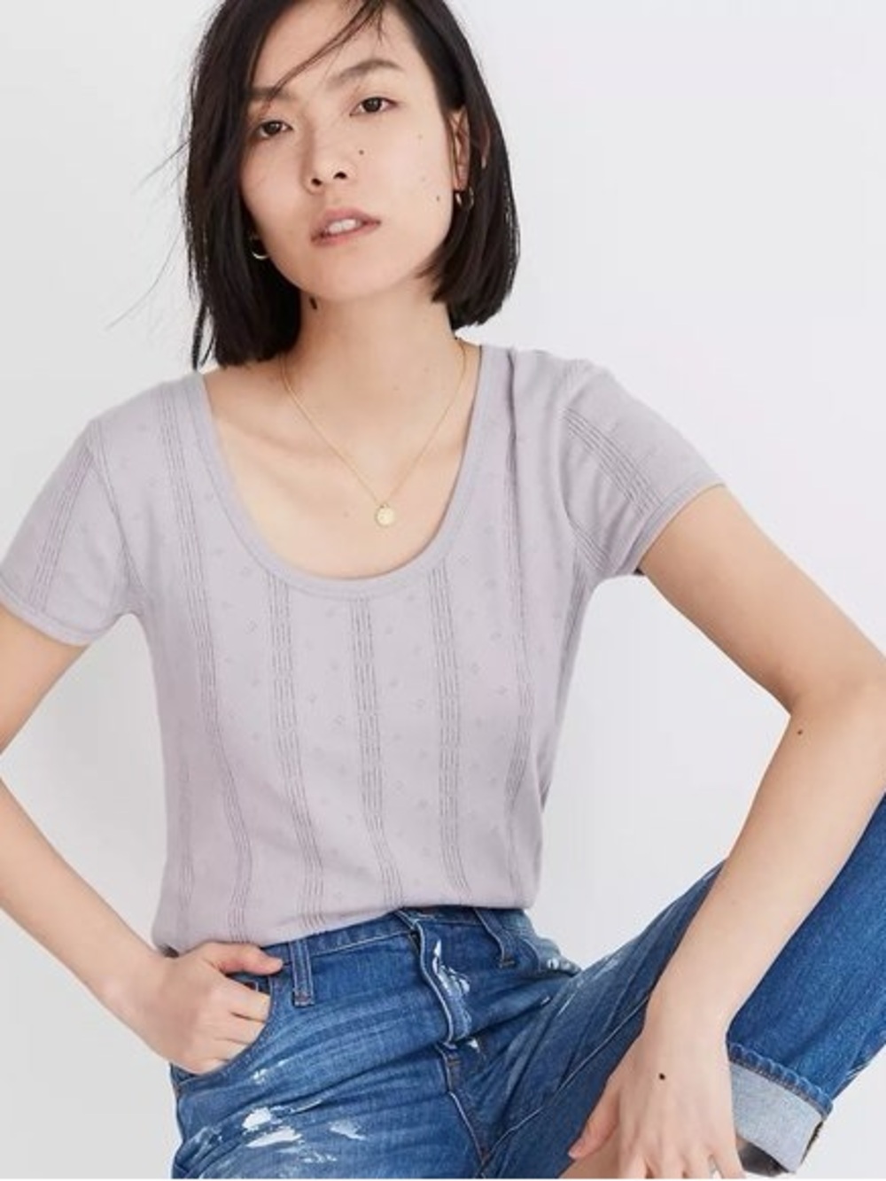 Madewell XL pointelle ribbed tee violet dusk stretch fit shirt